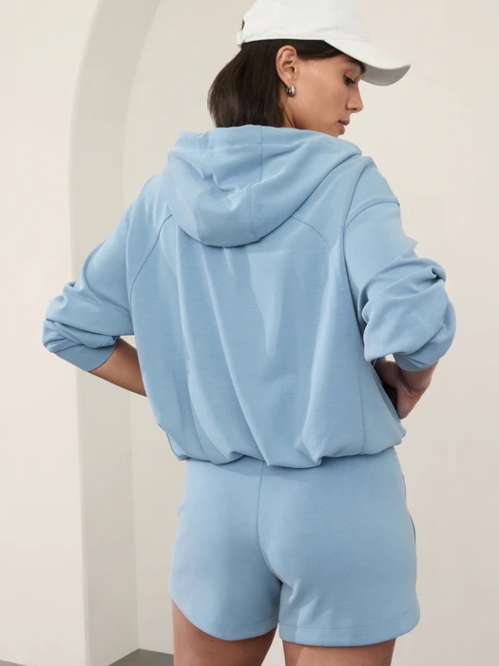 athleta seasoft bubble hem hoodie coastal blue